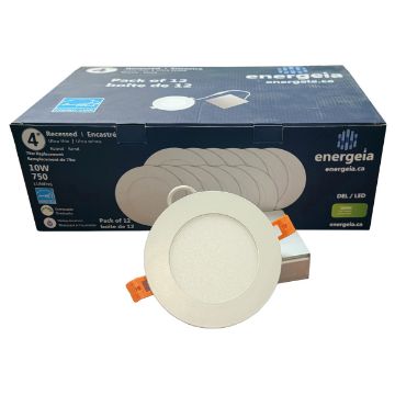 Agrandir l'image de Boîte de 12 encastrés DEL mince rond 4" 10W 750lm 3000K graduable finition blanche 120V Image de Boîte de 12 encastrés DEL mince rond 4" 10W 750lm 3000K graduable finition blanche 120V